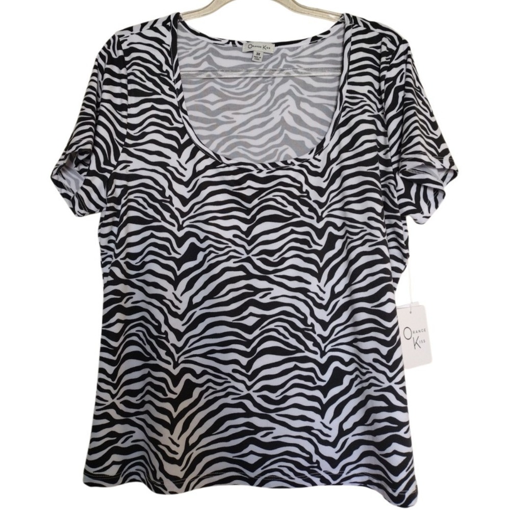 Orange Kiss Blouse Woman's 3X Animal Print Short Sleeves Scoop‎ Neck
